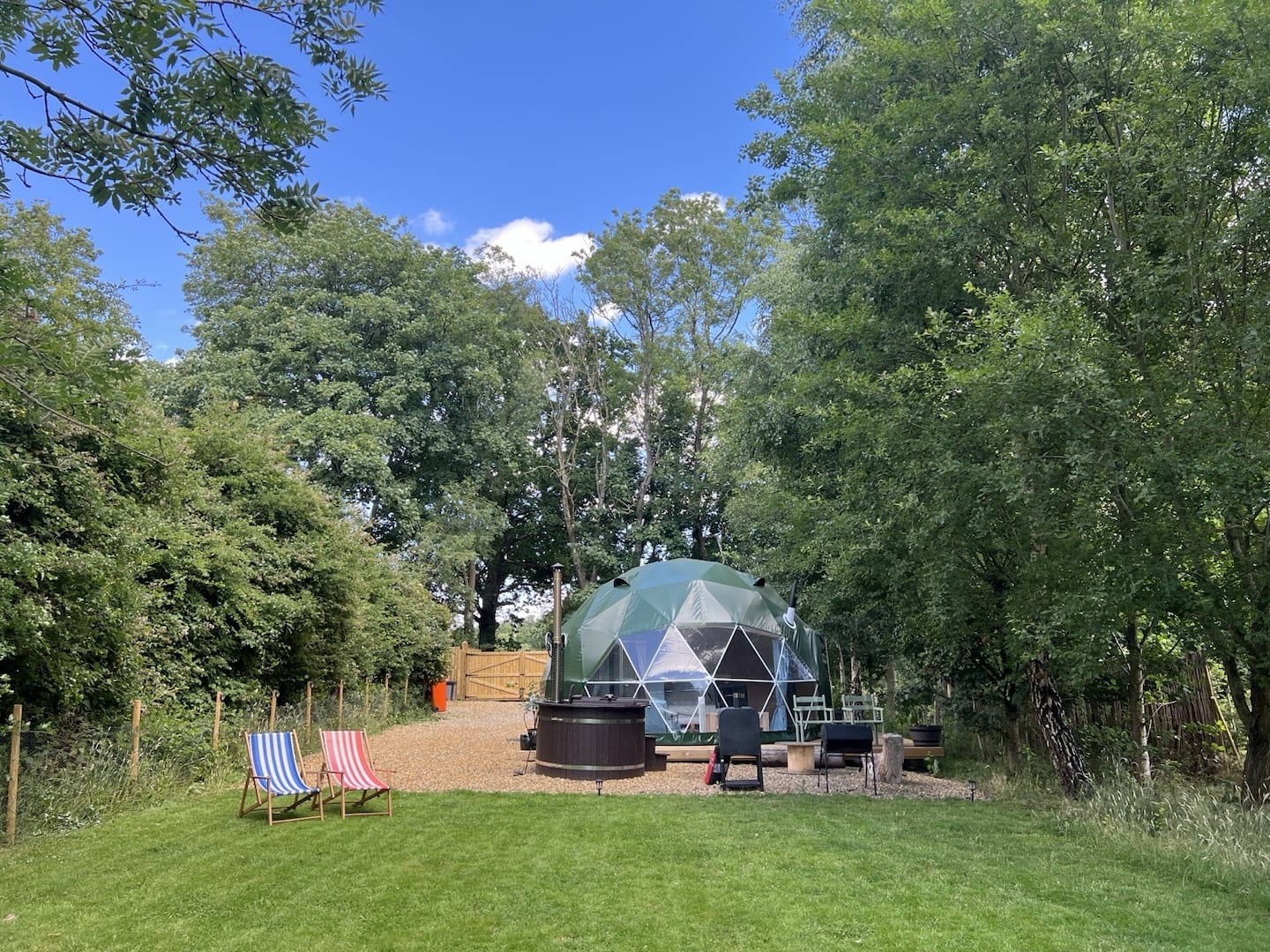 Cherry Tree Dome with its panoramic window and outdoor seating